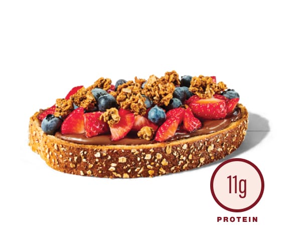 Alt text: Loaded nutella toast topped with fruit and granola