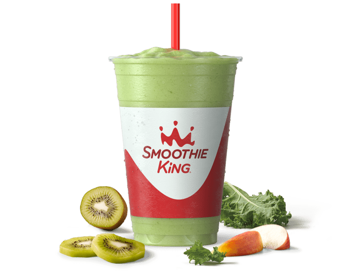 A Smoothie King Veggie Apple Kiwi Kale smoothie with the best fruits for fall